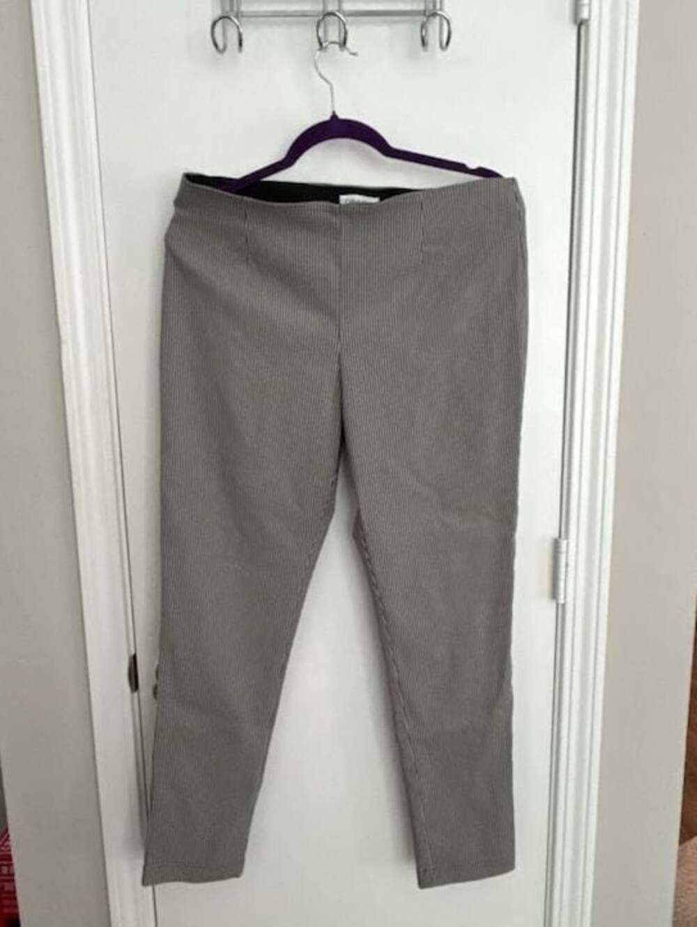 Calvin Klein Womens Pinstripe Pull-On Ankle Pants Gray Size 14